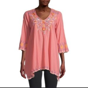 JOHNNY WAS Rosetta Tunic Top Bohemian Embroidery Pink Small